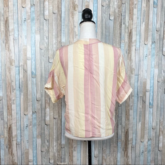 Rails XS Sunrise Stripe Pastel Button Down Tie Front Crop Thea Top Blouse - Picture 5 of 15